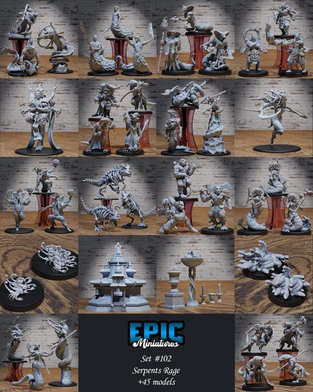 Serpents Rage Set ‧ DnD Miniature ‧ Tabletop Miniatures ‧ Gaming Monster ‧ 3D Model ‧ RPG ‧ DnDminis ‧ STL FILE