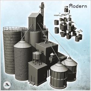 Large modern industrial facility with multiple silos with storage tanks and buildings (27) - Modern WW2 WW1 World War Diaroma Wargaming RPG Mini Hobby