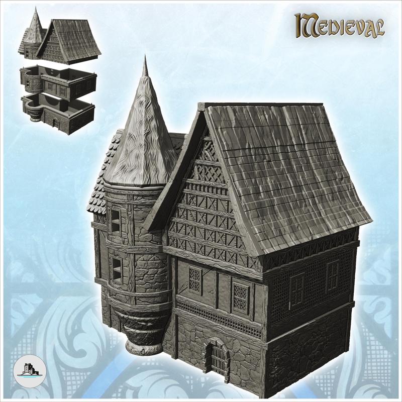 Large medieval house with tiled roof, fireplace and large entrance door (22) - Medieval Gothic Feudal Old Archaic Saga 28mm 15mm