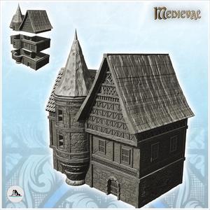 Large medieval house with tiled roof, fireplace and large entrance door (22) - Medieval Gothic Feudal Old Archaic Saga 28mm 15mm