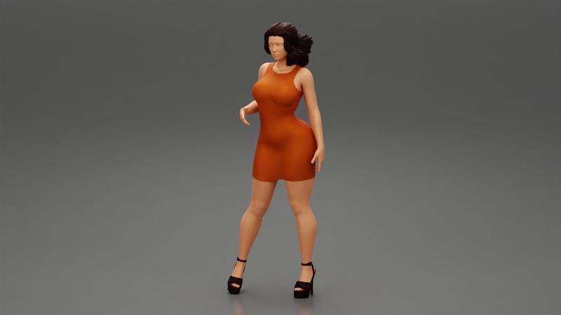 Beautiful Woman Mini Dress and high heels Posing