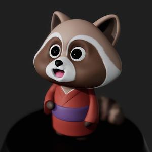 Pixar-style Japanese tanuki in kimono