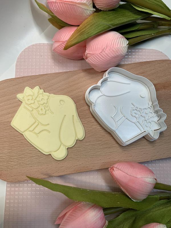 Easter bunny with flower cookie cutter and stamp