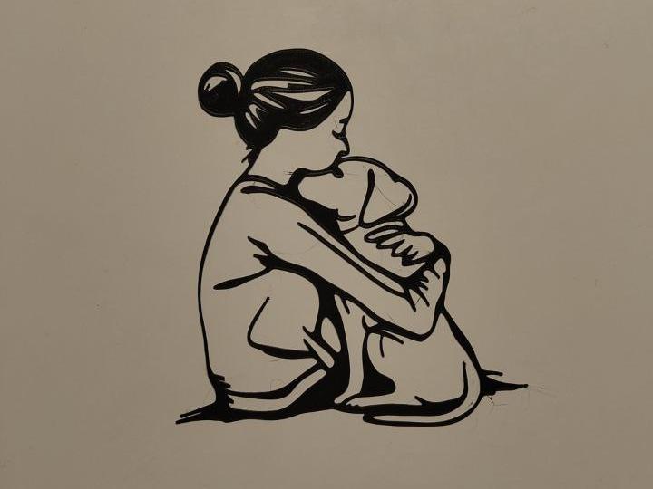 woman and dog wall art