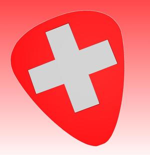 Guitar pick (plectrum) with a Swiss cross (Switzerland, Schweiz)