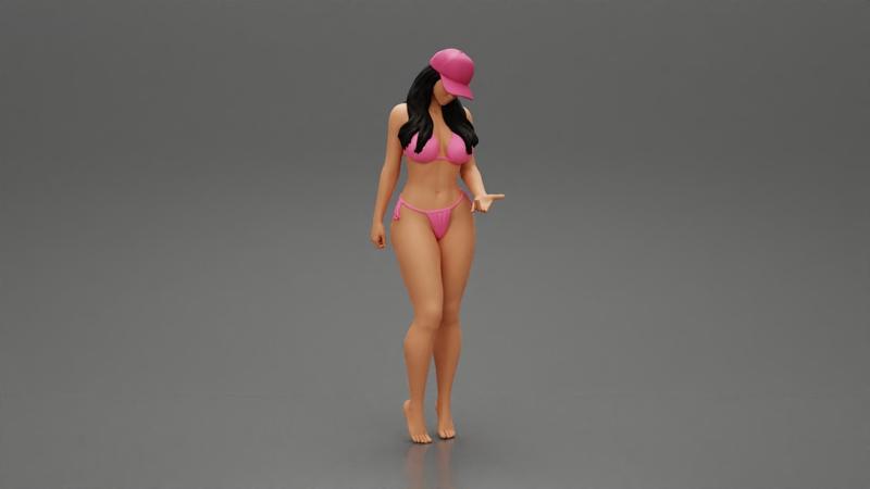 Young Beautiful Girl Wearing Bikini and Hat putting her hand on friend s face