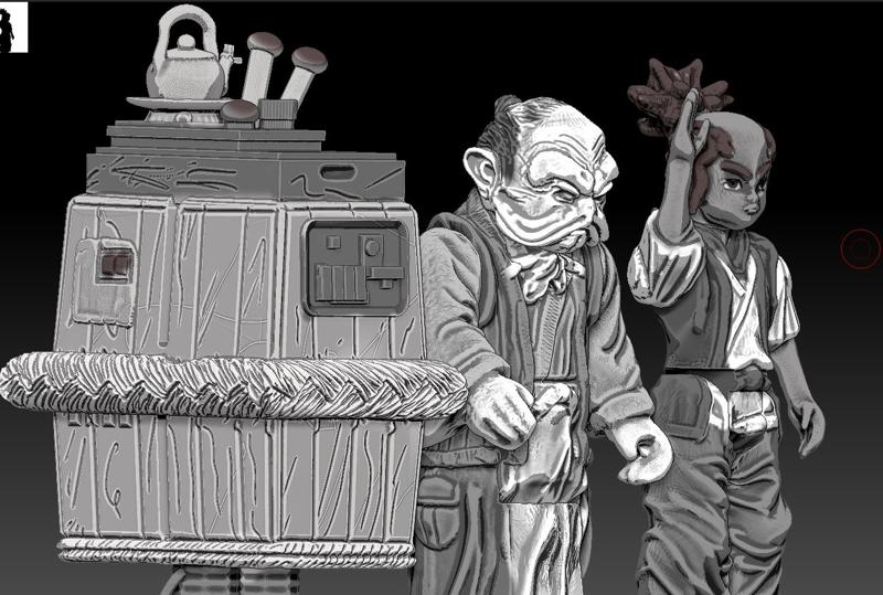 STAR WARS .STL VISIONS, THE OLD MAN, THE BOSS AND THE GONK OBJ. VINTAGE STYLE ACTION FIGURE.