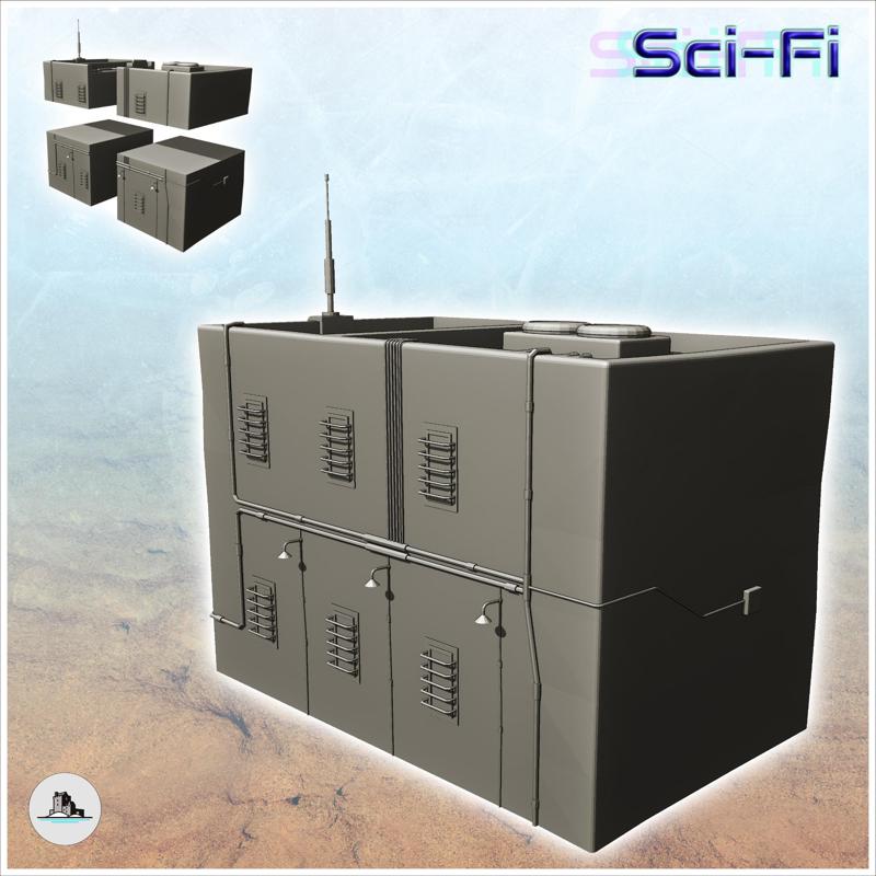 Futuristic building with window grilles and lampposts on the facade (15) - Future Sci-Fi SF Post apocalyptic Tabletop Scifi Wargaming Planetary exploration RPG Terrain