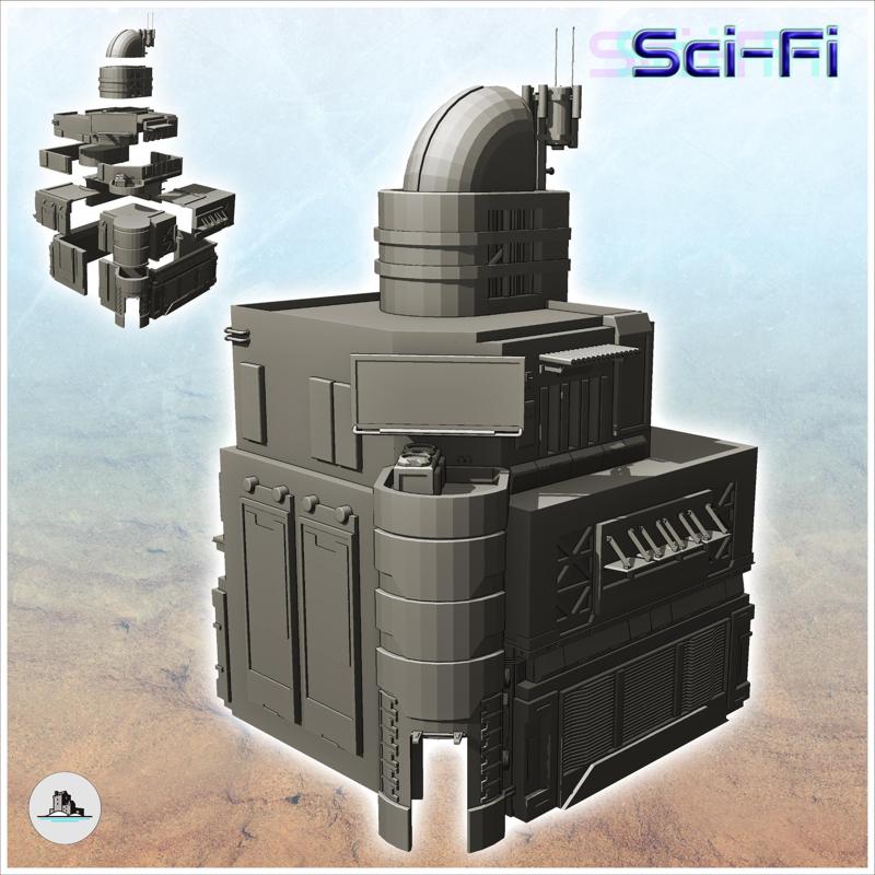 Futuristic store with terrace and advertising panels on the facade (9) - Future Sci-Fi SF Post apocalyptic Tabletop Scifi Wargaming Planetary exploration RPG Terrain