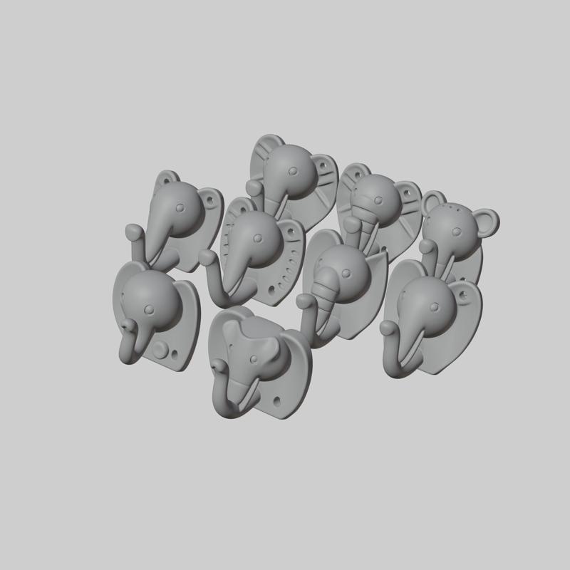 3D Printable Elephant Face Wall Hooks – Multiple Colors for Kids’ Room & Home Decor