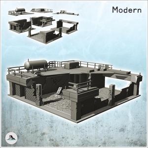 Industrial garage with rooftop annex and long antenna (destroyed version) (9) - Modern WW2 WW1 World War Diaroma Wargaming RPG Mini Hobby