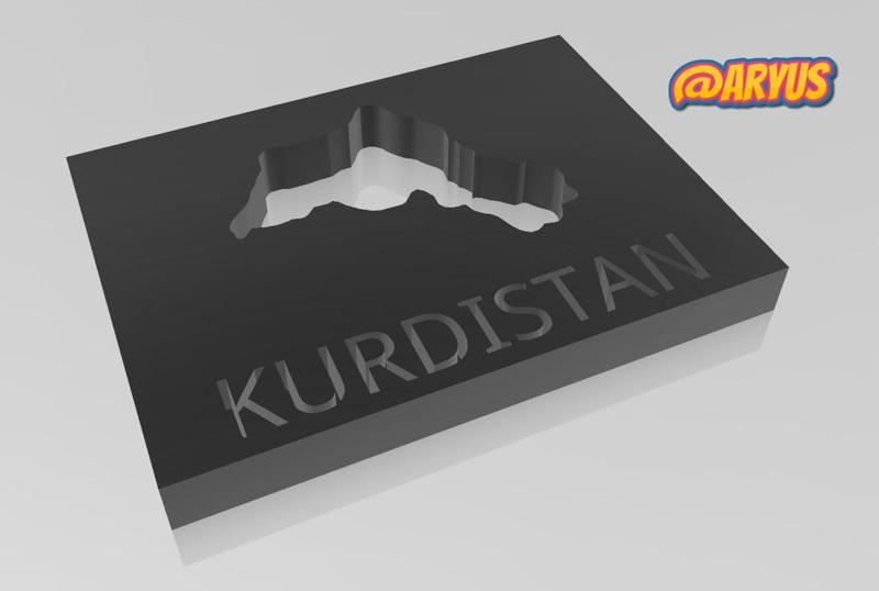 Kurdistan Map with writing by Arya JEMO