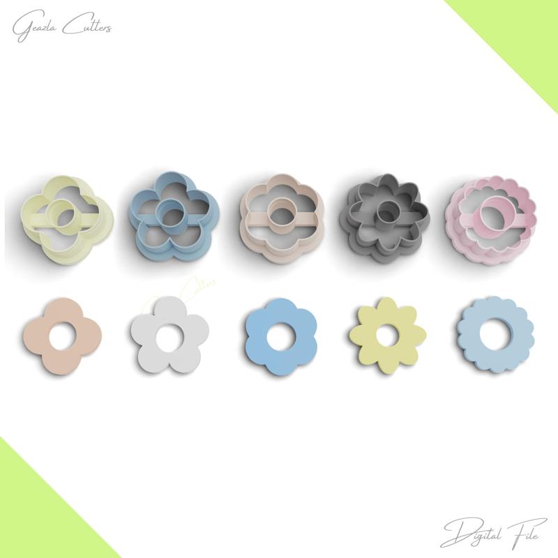 BUNDLE / Donut Daisy Flowers Polymer Clay Cutter Package, 5 Models, 2 Cutter Version, 5 Sizes Included, Digital STL File, No: 1143 bundle