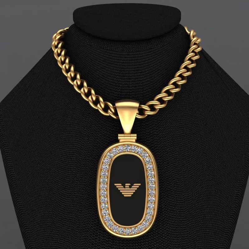 Emporio Armani Enamel Diamond Gold Pendant