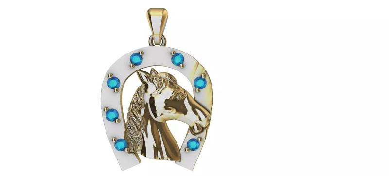 Horse and Horseshoe with gem Pendant