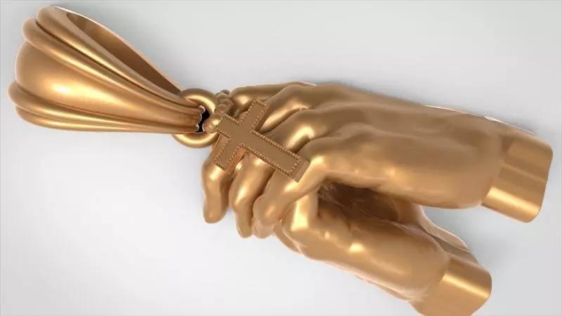 hands folded praying with Rosary cross Pendant Jewelry