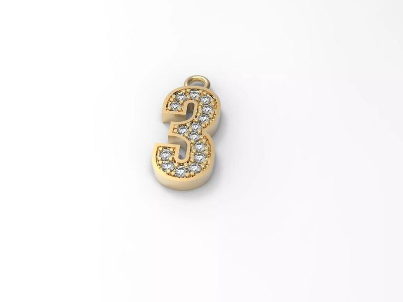 numeral pendant number three 3 with diamonds