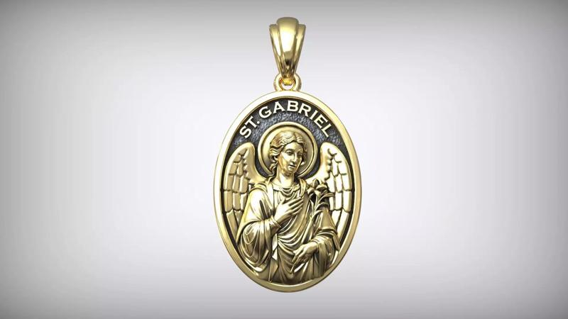 Saint Gabriel Archangel Oval Medal Catholic Christian Pendant