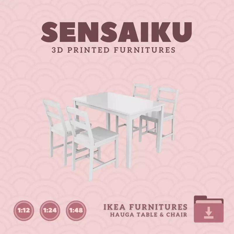 HAUGA Dining Table and Chair for Mini Dollhouse IKEA 3D Print
