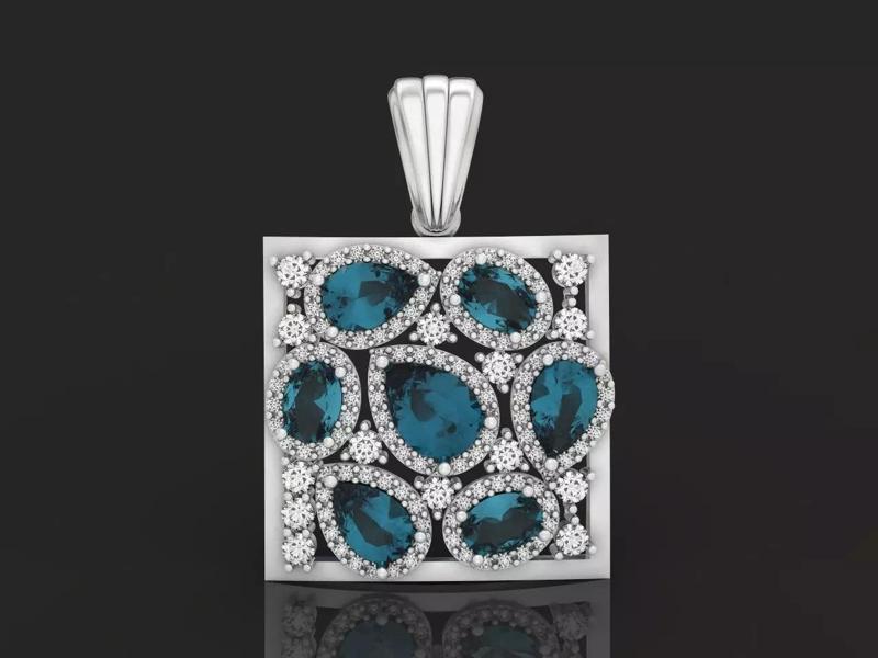 square geometric pendant with pear-stones drop-stones