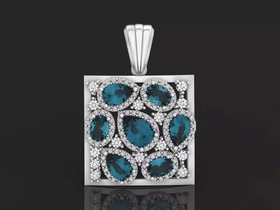 square geometric pendant with pear-stones drop-stones