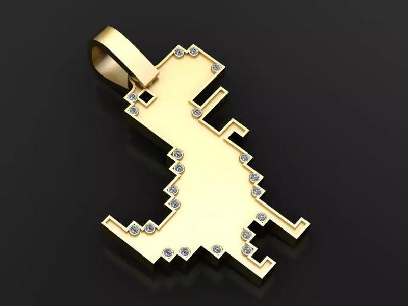 pixel dinosaur pendant