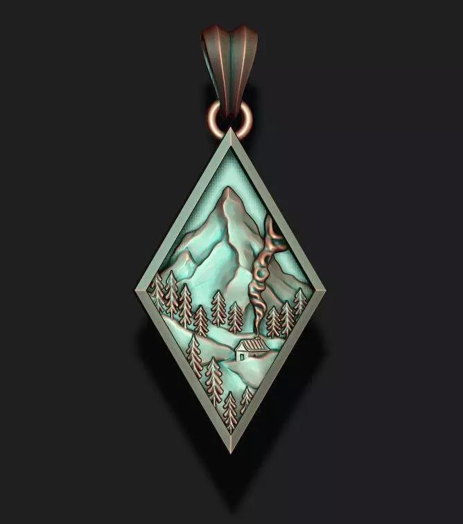 Mountain village art pendant