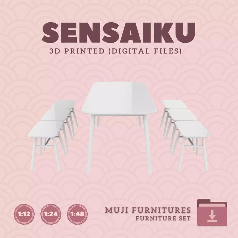 4 Dining Table and Chair Set V4 for Dollhouse Muji 3D Print