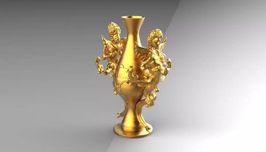 Figurine gold vase with two dragons