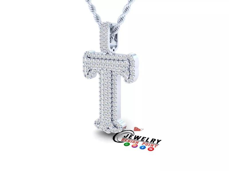 Custom Initial T Letter Diamond  A to Z Alphabet  Necklace