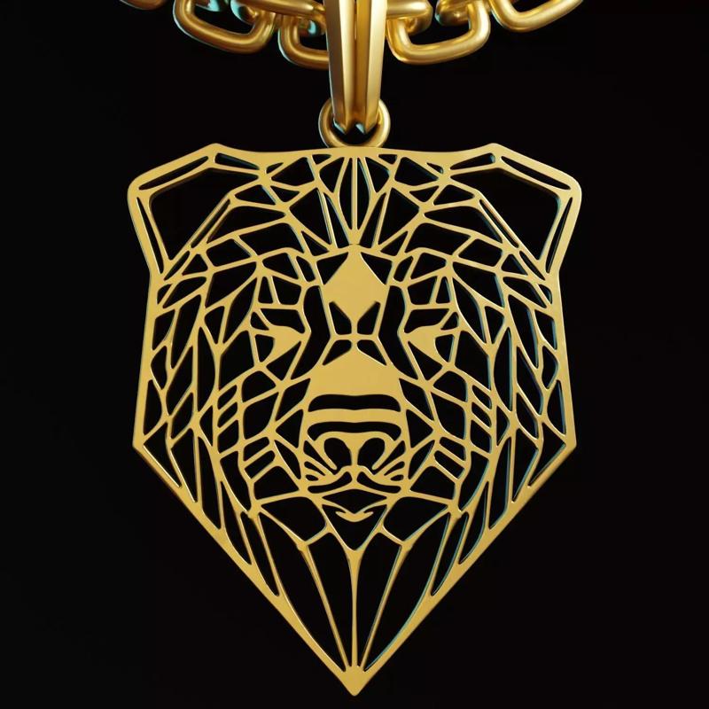 Bear Stylized Wireframe Pendant Amulet Necklace