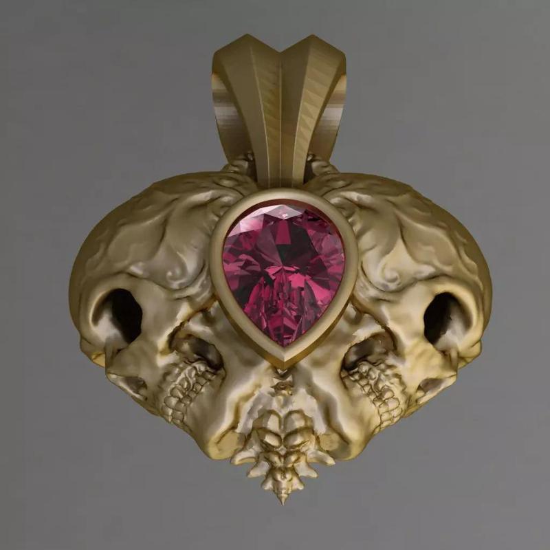Antique Pink Pear Skull Pandent