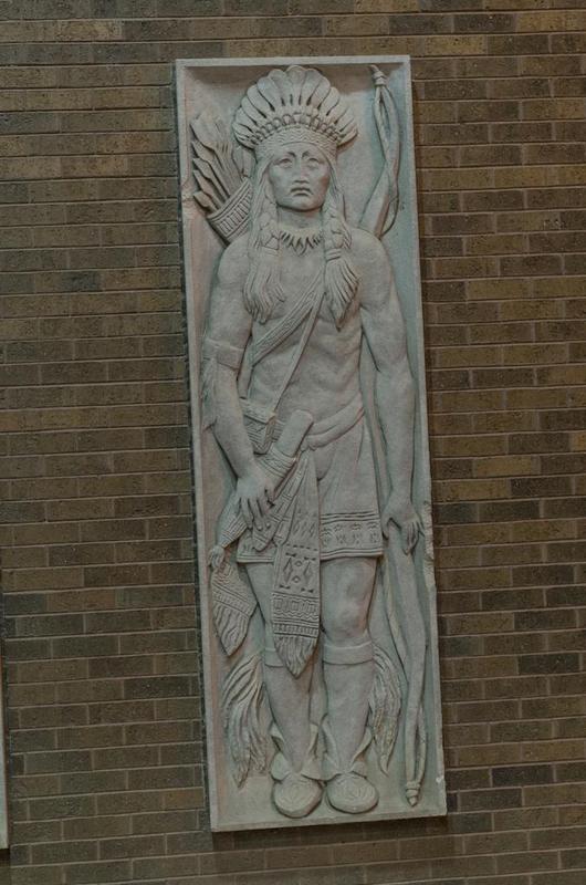 Limestone Indian Warrior Bas Relief Panel