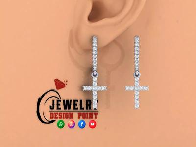 Custom Diamond Hoops Earring - Cross Earrings Studs - Unisex