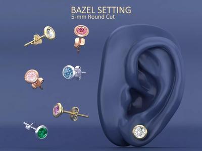 Classic 5mm Round Gemstone or Diamond Bezel Stud Earrings