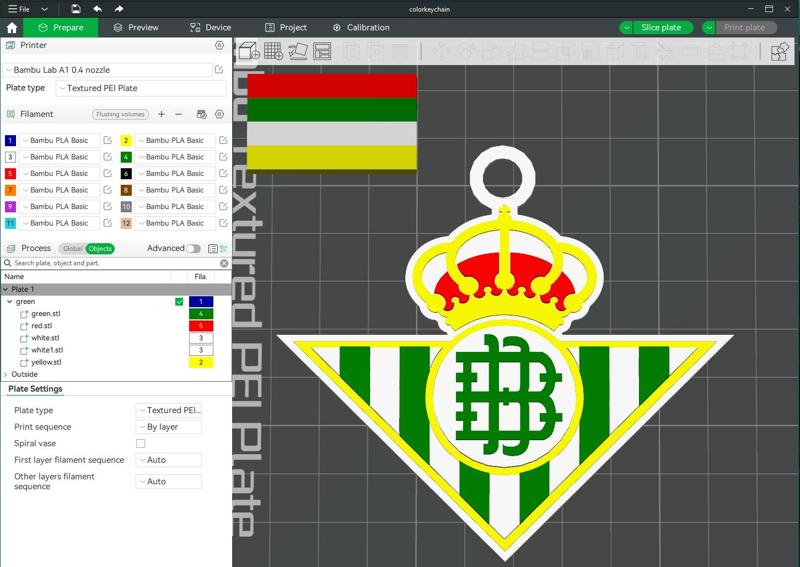 La Liga Real Betis Keychain Shield color printable and renderable