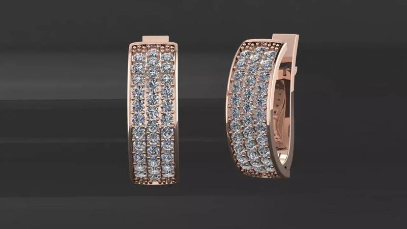 Diamond Earring 3 Rows of Diamond Earrings