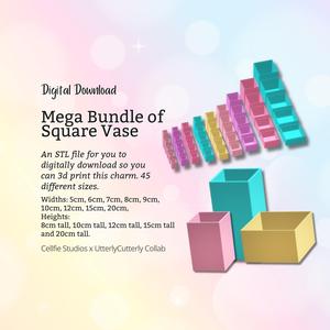 Mega Bundle Square Vase STL File - Digital Download -45 Sizes- Homeware, Minimalist Modern Design