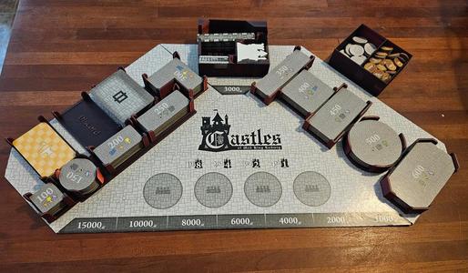 Tile Holder for Castles of Mad King Ludwig - Edges Removed, Added Coinbox + Player Pieces Box