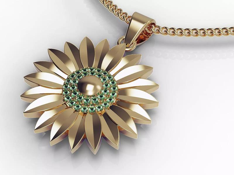 Sunflower pendant sterling gold 3D printable model