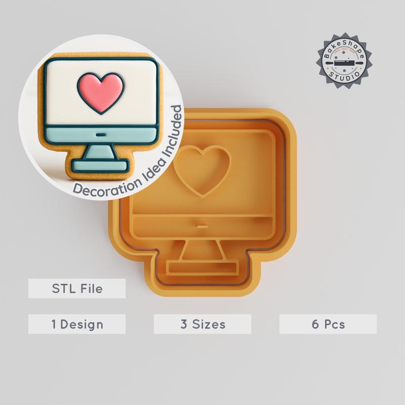 Online Love Shape Cutter & Stamp Set, Cookie & Fondant Tool, Heart Design, 3 Sizes, 6-Piece Valentine's Baking Decor