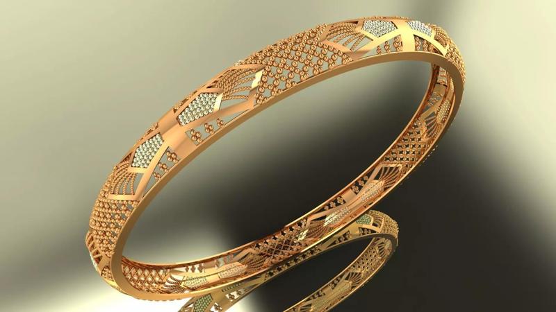 1182 Floral Geometric Net Bangle 61MM-9gm