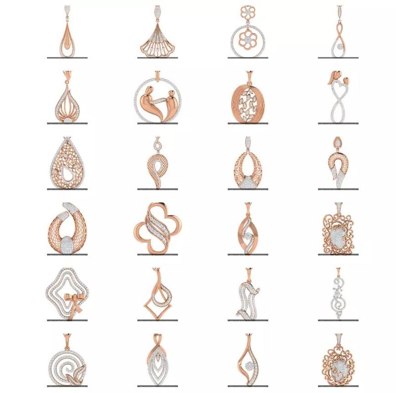 52 High Jewelry Pendant Earrings Set 3dm stl obj mtl gltf glb  3D Model Collection