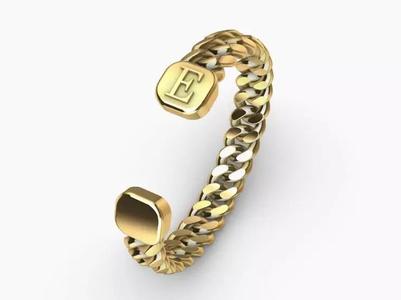 gold initial E miami cuban chain link bangle bracelet