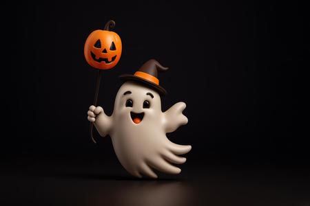 Cute Halloween Ghost with Witch Hat and Pumpkin | Spooky Season Decoration | Festive Ghost Figurine