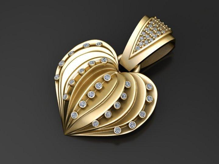Golden 3D Heart Pendant