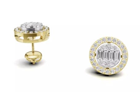 Round Diamond with Baguette Luxury Stud