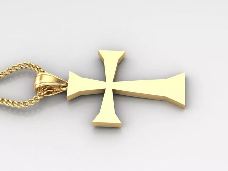 18K Gold Cross Pendant 3DM STL 1CP096