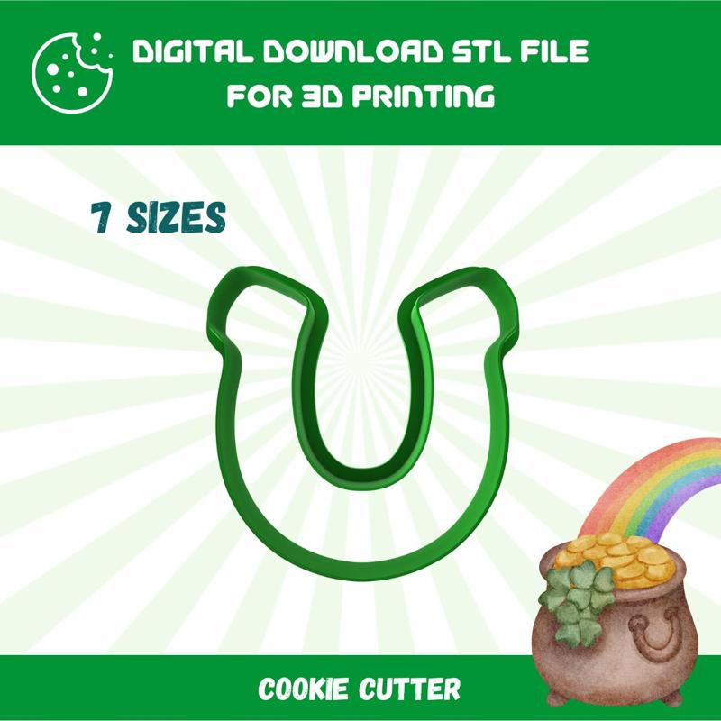 CUTTY CLAY STL Horseshoe Outline Cookie Cutter in 7 Sizes for St. Patrick’s Day, Good Quality Stl File To Download for 3D Printing