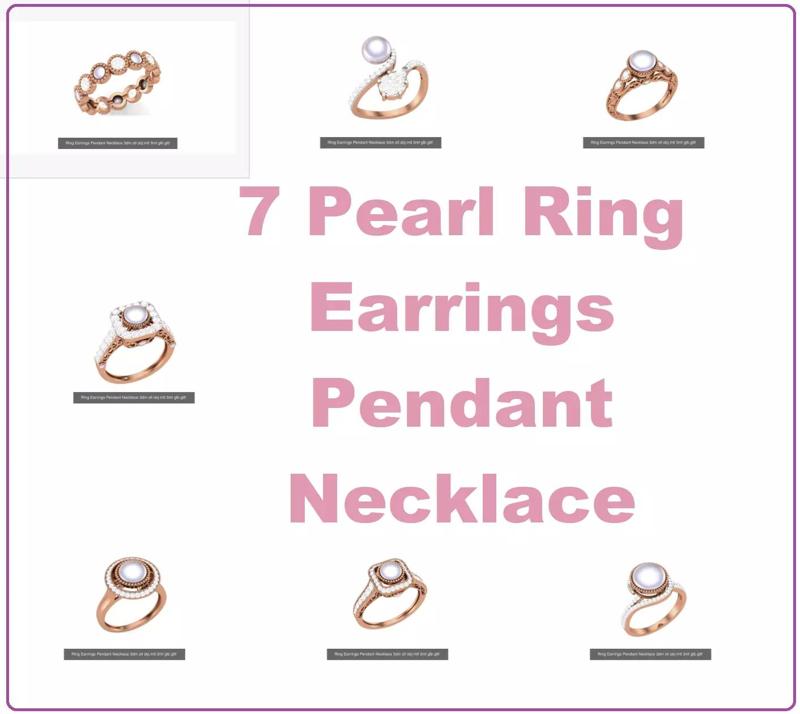 7 Pearl Ring Earrings Pendant Necklace 3dm stl obj mtl 3mf glb 3D Model Collection